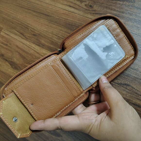 Mens Zipper Bifold Genuine Leather Outside ID Window Card Zip Around Wallet - Picture 4 of 8